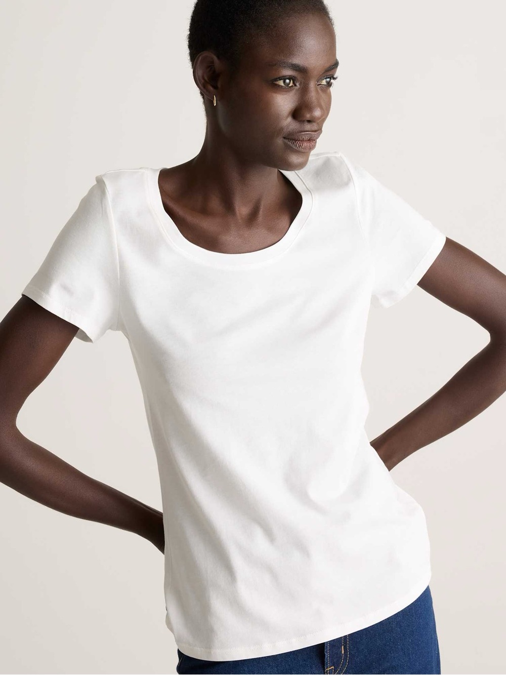 quince white scoop neck cotton modal blend tee small